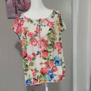 Lavish Floral Blouse with Red, Pink, Green, and Blue